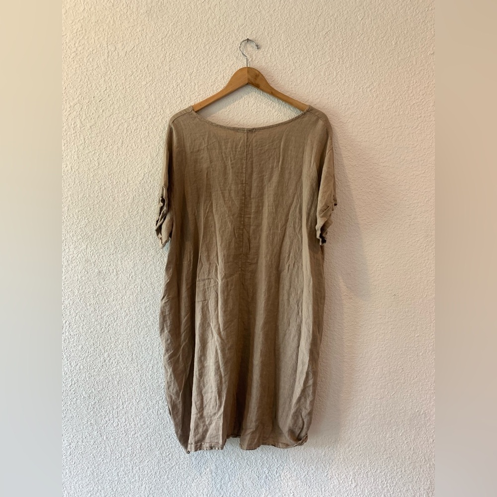 Linen Brown Long Short Sleeve Top - Picture 5 of 7